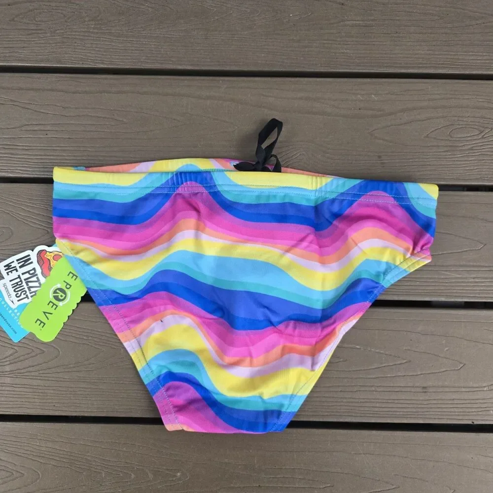 Speedo Endurance Men's Multicolor Rainbow Wave Racer Briefs Sz 30 New